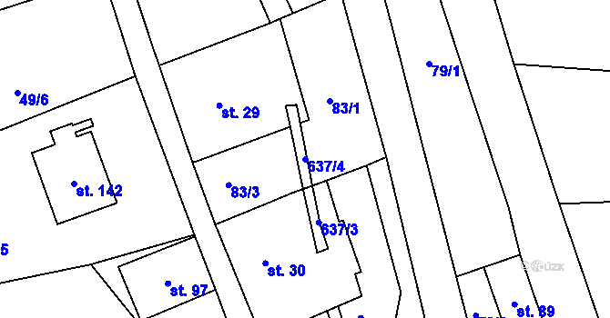 Parcela st. 637/4 v KÚ Ještětice, Katastrální mapa