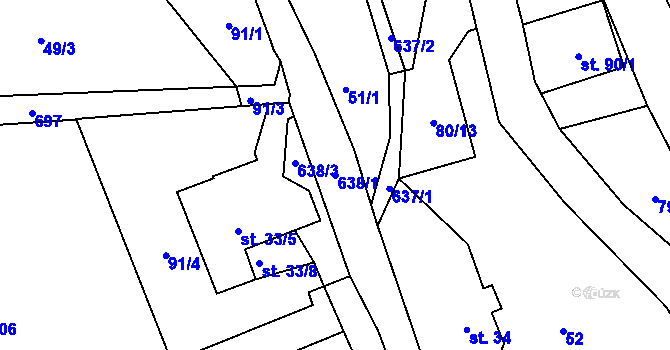 Parcela st. 638/1 v KÚ Ještětice, Katastrální mapa