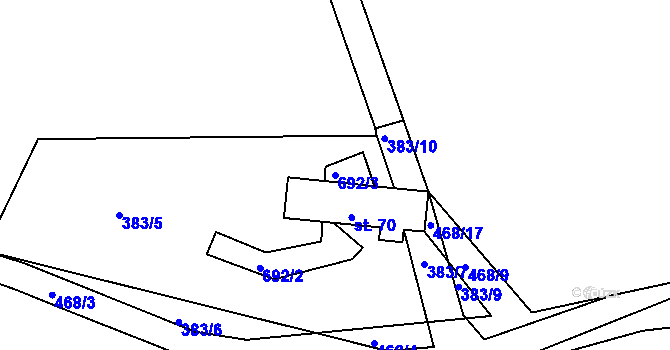 Parcela st. 692/3 v KÚ Ještětice, Katastrální mapa