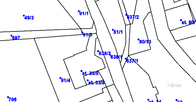 Parcela st. 638/3 v KÚ Ještětice, Katastrální mapa