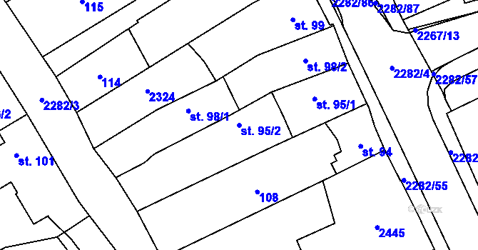 Parcela st. 95/2 v KÚ Solnice, Katastrální mapa