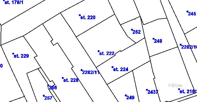Parcela st. 222 v KÚ Solnice, Katastrální mapa