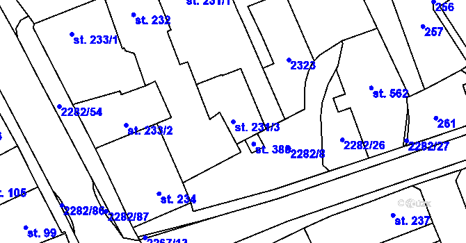 Parcela st. 231/3 v KÚ Solnice, Katastrální mapa