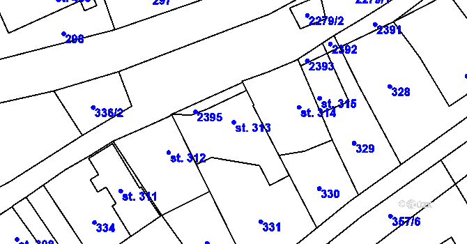Parcela st. 313 v KÚ Solnice, Katastrální mapa
