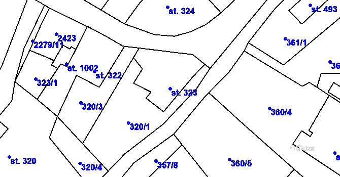Parcela st. 323 v KÚ Solnice, Katastrální mapa