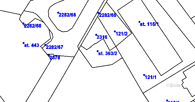 Parcela st. 363/2 v KÚ Solnice, Katastrální mapa