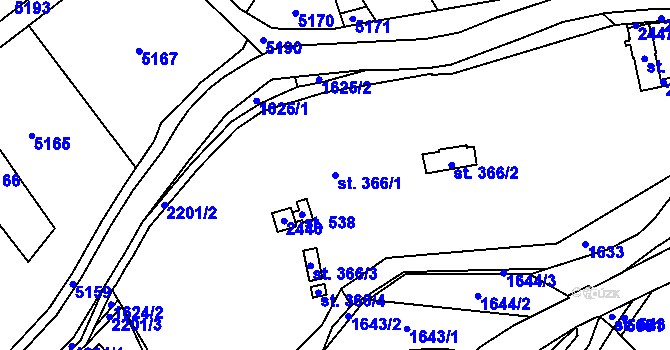 Parcela st. 366/1 v KÚ Solnice, Katastrální mapa