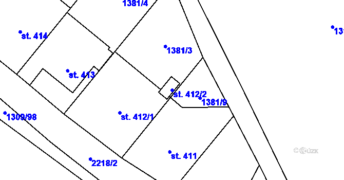 Parcela st. 412/2 v KÚ Solnice, Katastrální mapa