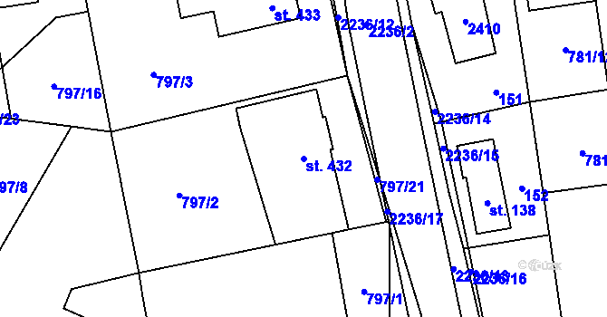Parcela st. 432 v KÚ Solnice, Katastrální mapa