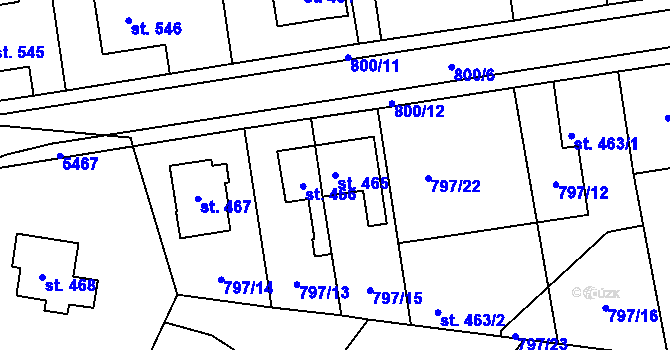 Parcela st. 465 v KÚ Solnice, Katastrální mapa