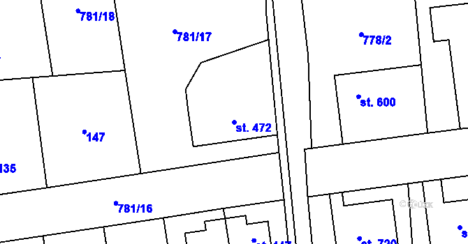 Parcela st. 472 v KÚ Solnice, Katastrální mapa