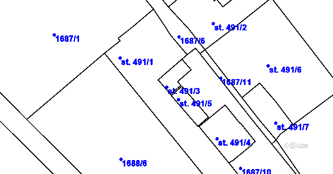 Parcela st. 491/3 v KÚ Solnice, Katastrální mapa