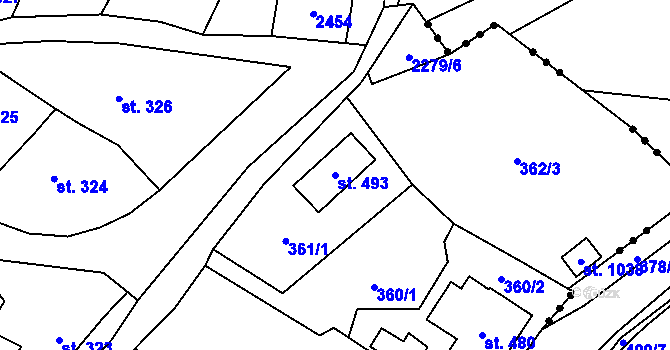 Parcela st. 493 v KÚ Solnice, Katastrální mapa