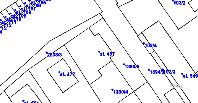 Parcela st. 497 v KÚ Solnice, Katastrální mapa