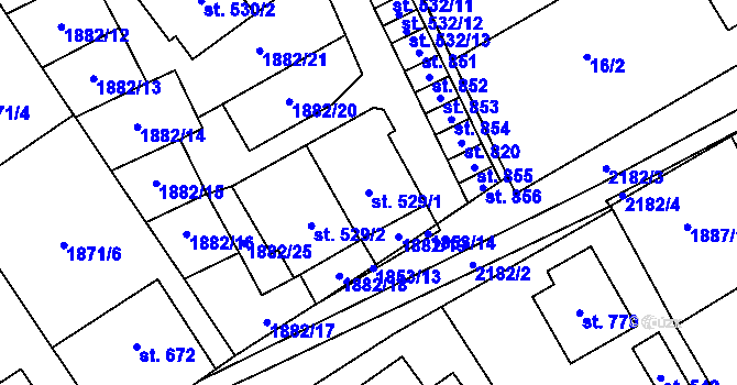 Parcela st. 529/1 v KÚ Solnice, Katastrální mapa