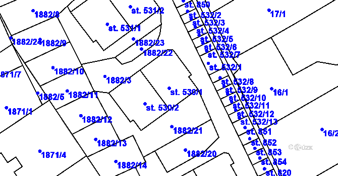 Parcela st. 530/1 v KÚ Solnice, Katastrální mapa