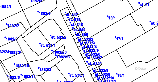 Parcela st. 532/3 v KÚ Solnice, Katastrální mapa