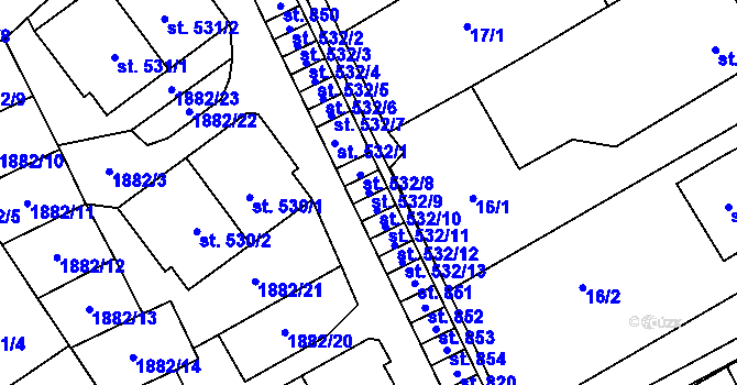Parcela st. 532/9 v KÚ Solnice, Katastrální mapa