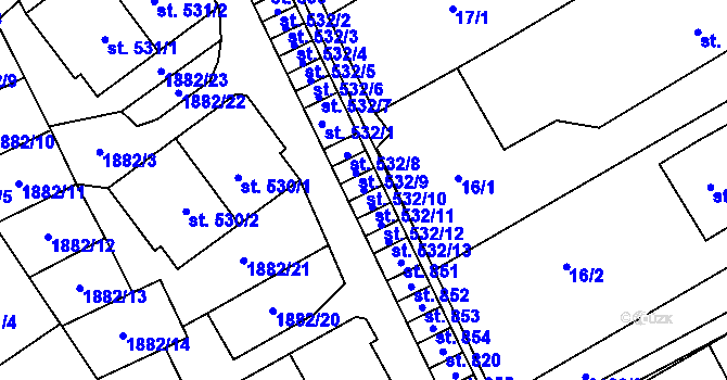 Parcela st. 532/10 v KÚ Solnice, Katastrální mapa