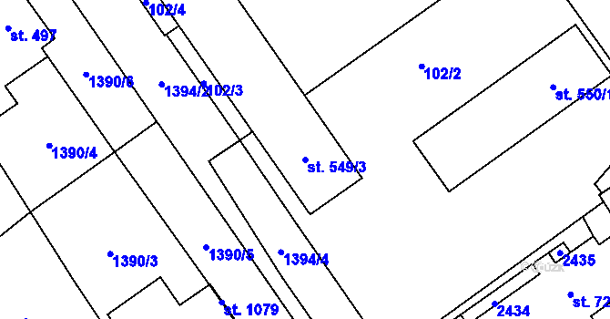 Parcela st. 549/3 v KÚ Solnice, Katastrální mapa