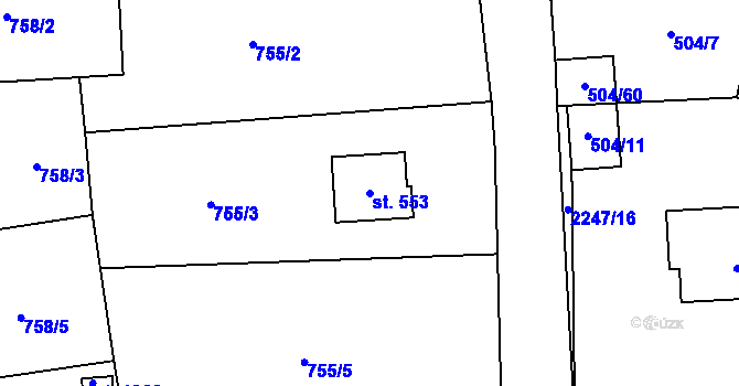 Parcela st. 553 v KÚ Solnice, Katastrální mapa