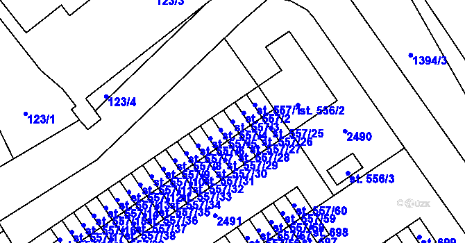Parcela st. 557/3 v KÚ Solnice, Katastrální mapa