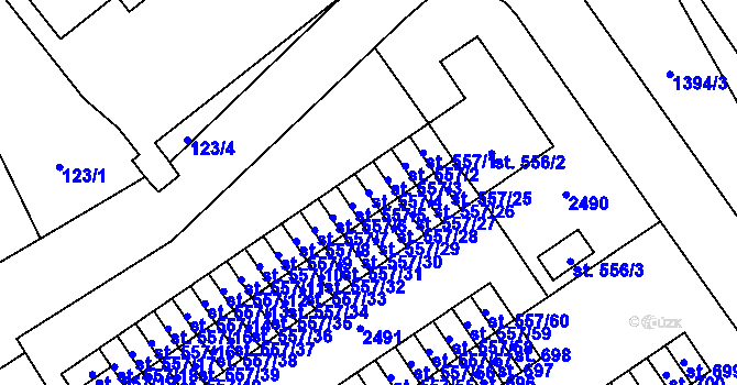 Parcela st. 557/4 v KÚ Solnice, Katastrální mapa