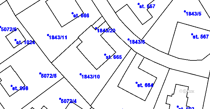Parcela st. 665 v KÚ Solnice, Katastrální mapa