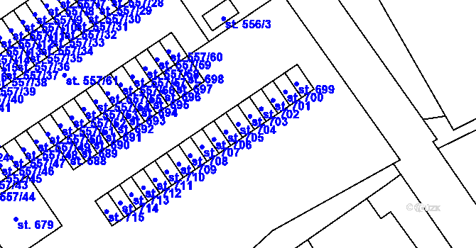 Parcela st. 704 v KÚ Solnice, Katastrální mapa