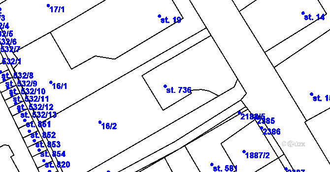 Parcela st. 736 v KÚ Solnice, Katastrální mapa