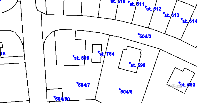 Parcela st. 764 v KÚ Solnice, Katastrální mapa