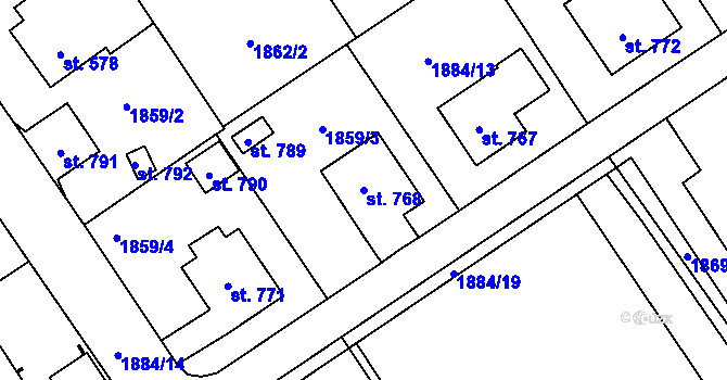 Parcela st. 768 v KÚ Solnice, Katastrální mapa