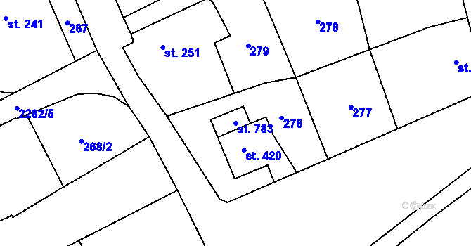 Parcela st. 783 v KÚ Solnice, Katastrální mapa