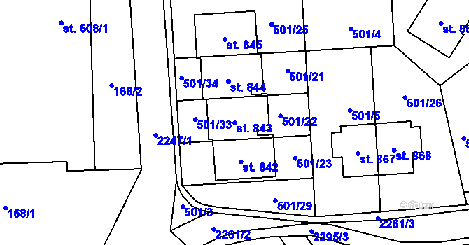 Parcela st. 843 v KÚ Solnice, Katastrální mapa