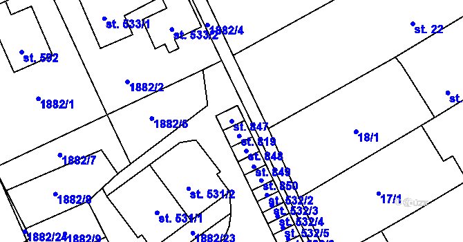 Parcela st. 847 v KÚ Solnice, Katastrální mapa