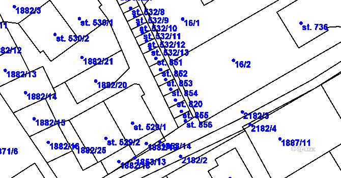 Parcela st. 854 v KÚ Solnice, Katastrální mapa