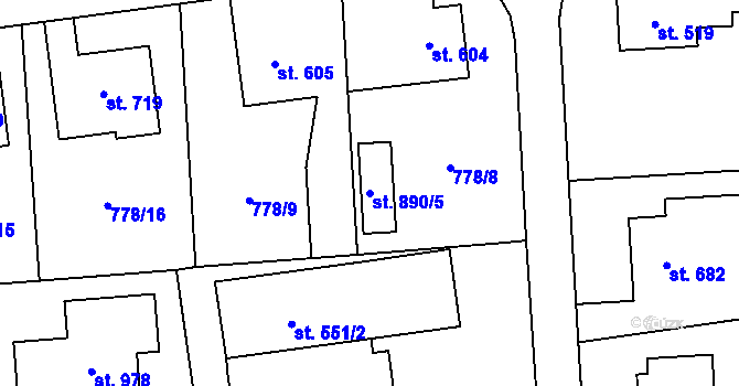 Parcela st. 890/5 v KÚ Solnice, Katastrální mapa