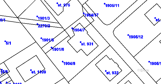 Parcela st. 931 v KÚ Solnice, Katastrální mapa