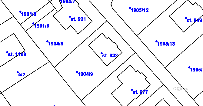 Parcela st. 932 v KÚ Solnice, Katastrální mapa