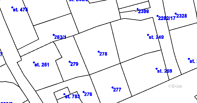Parcela st. 278 v KÚ Solnice, Katastrální mapa