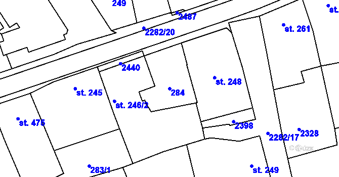Parcela st. 284 v KÚ Solnice, Katastrální mapa