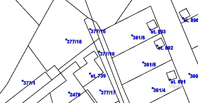 Parcela st. 377/18 v KÚ Solnice, Katastrální mapa
