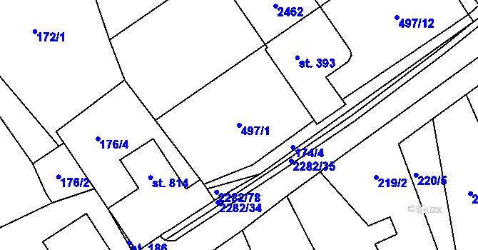 Parcela st. 497/1 v KÚ Solnice, Katastrální mapa