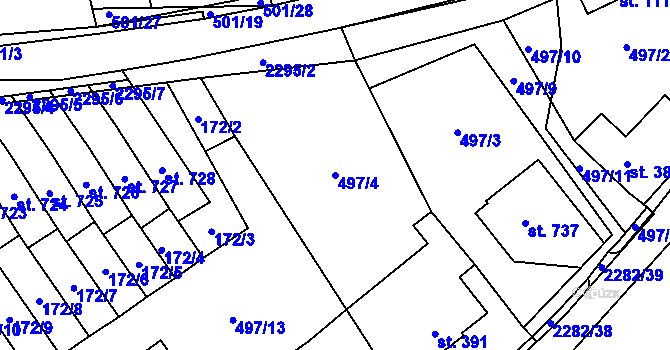 Parcela st. 497/4 v KÚ Solnice, Katastrální mapa