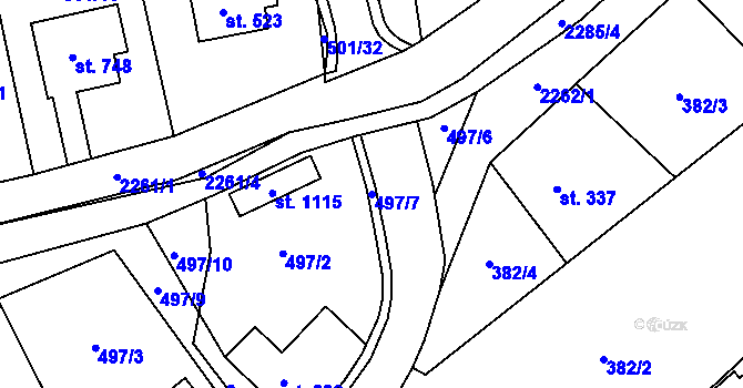 Parcela st. 497/7 v KÚ Solnice, Katastrální mapa