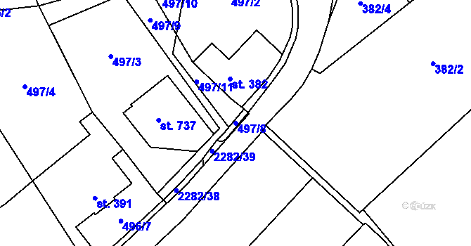 Parcela st. 497/8 v KÚ Solnice, Katastrální mapa