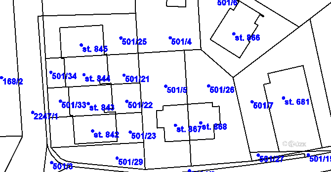 Parcela st. 501/5 v KÚ Solnice, Katastrální mapa