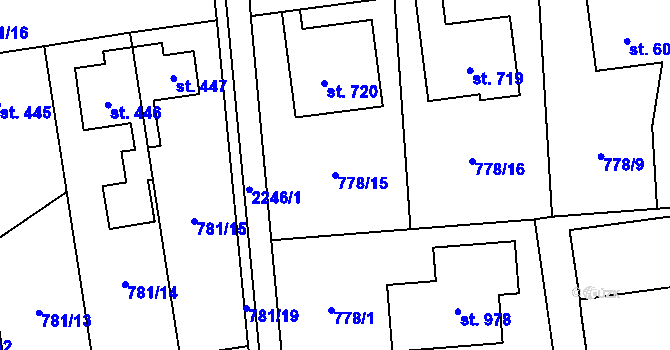 Parcela st. 778/15 v KÚ Solnice, Katastrální mapa