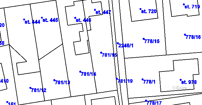 Parcela st. 781/15 v KÚ Solnice, Katastrální mapa