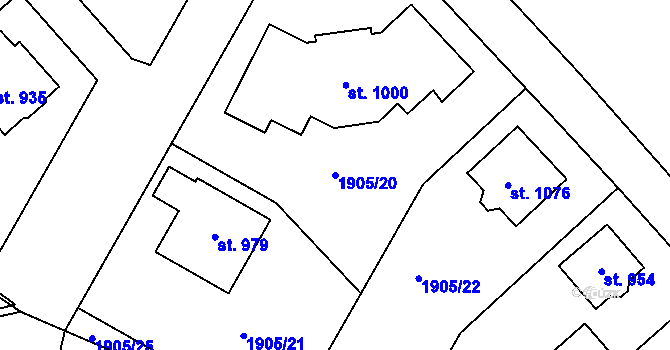 Parcela st. 1905/20 v KÚ Solnice, Katastrální mapa